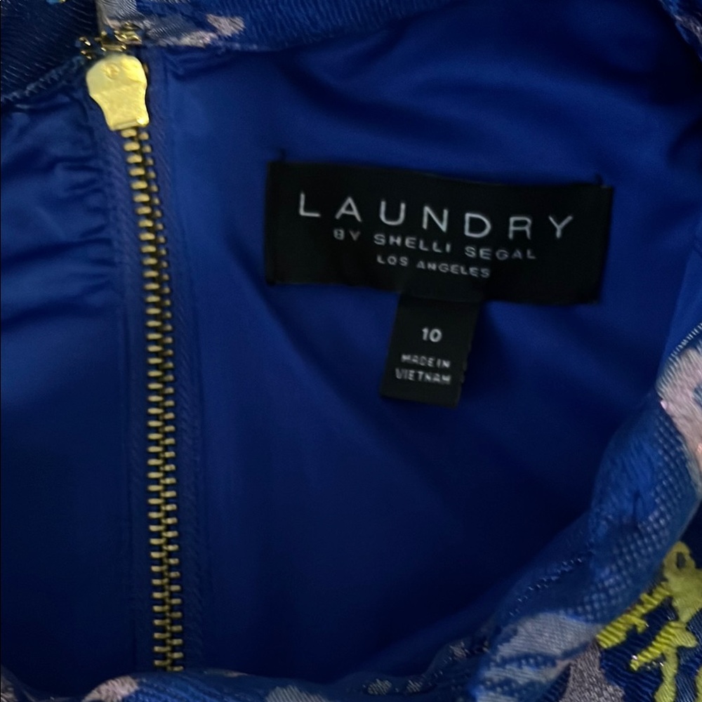 Laundry By Shelli Segal Royal Blue, Yellow and Pink Sheath Mini Dress - Size 10 - Picture 2 of 11
